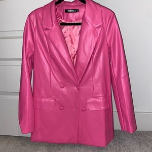 MISSGUIDED OVERSIZED PINK LEATHER BLAZER